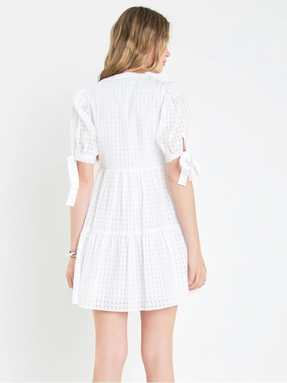 English Factory Gingham Tiered Mini Dress - Flowy, White, Summer Dress, Size M - Picture 4 of 13